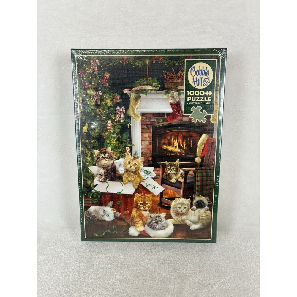 Cobble Hill Puzzle Christmas Kittens 1000 piece NEW SEALED Poster Cats Holiday